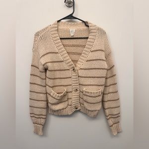 Cream stripped button up sweater
